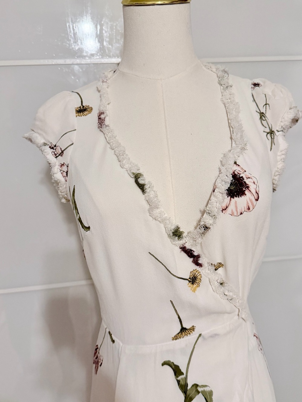 Reformation Ivory Floral Midi Wrap Dress - Picture 4 of 8